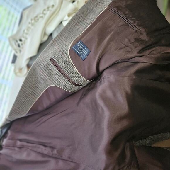 Mens Tailored Clothing by Manhattan Brown Plaid Wool Sport Coat Jacket Size 44L - Picture 7 of 10